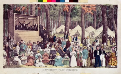 Réunion de camp méthodiste, gravée par Henry R. Robinson, 1836